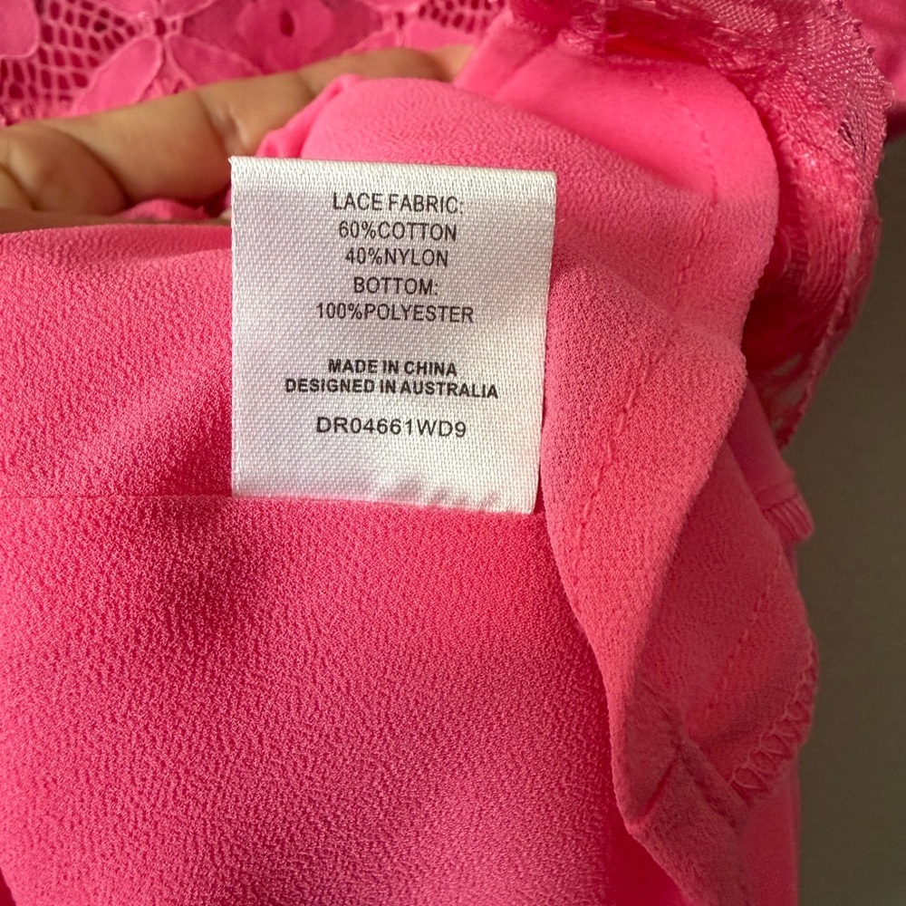 Meshki Hot Pink Lace Slip Mini Dress Size Large Satin Lace Party Date Night - Picture 11 of 15